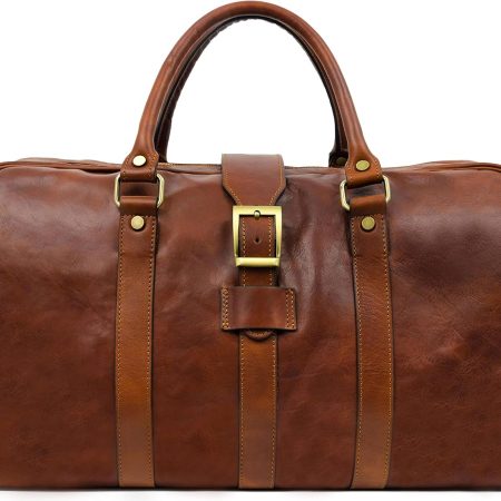 Full-grain leather travel luggage bag